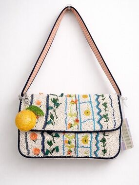 Orange Blossom Beaded Bag with Gingham Print